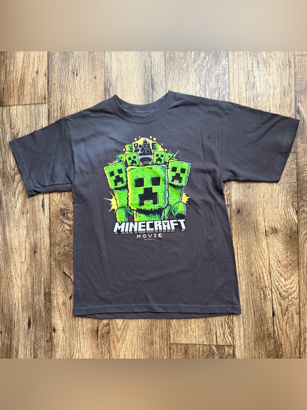 Minecraft Movie Boys L 10/12 Creeper Graphic Gaming T-Shirt Gray NWOT